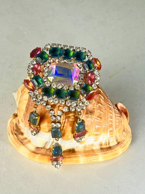 Vintage Bijoux MG Beautiful Czech Glass Rhinestone Brooch with Dangles