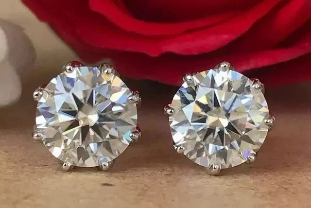 4 Ct Round Cut Moissanite Solitaire Stud Earrings 14k White Gold Plated