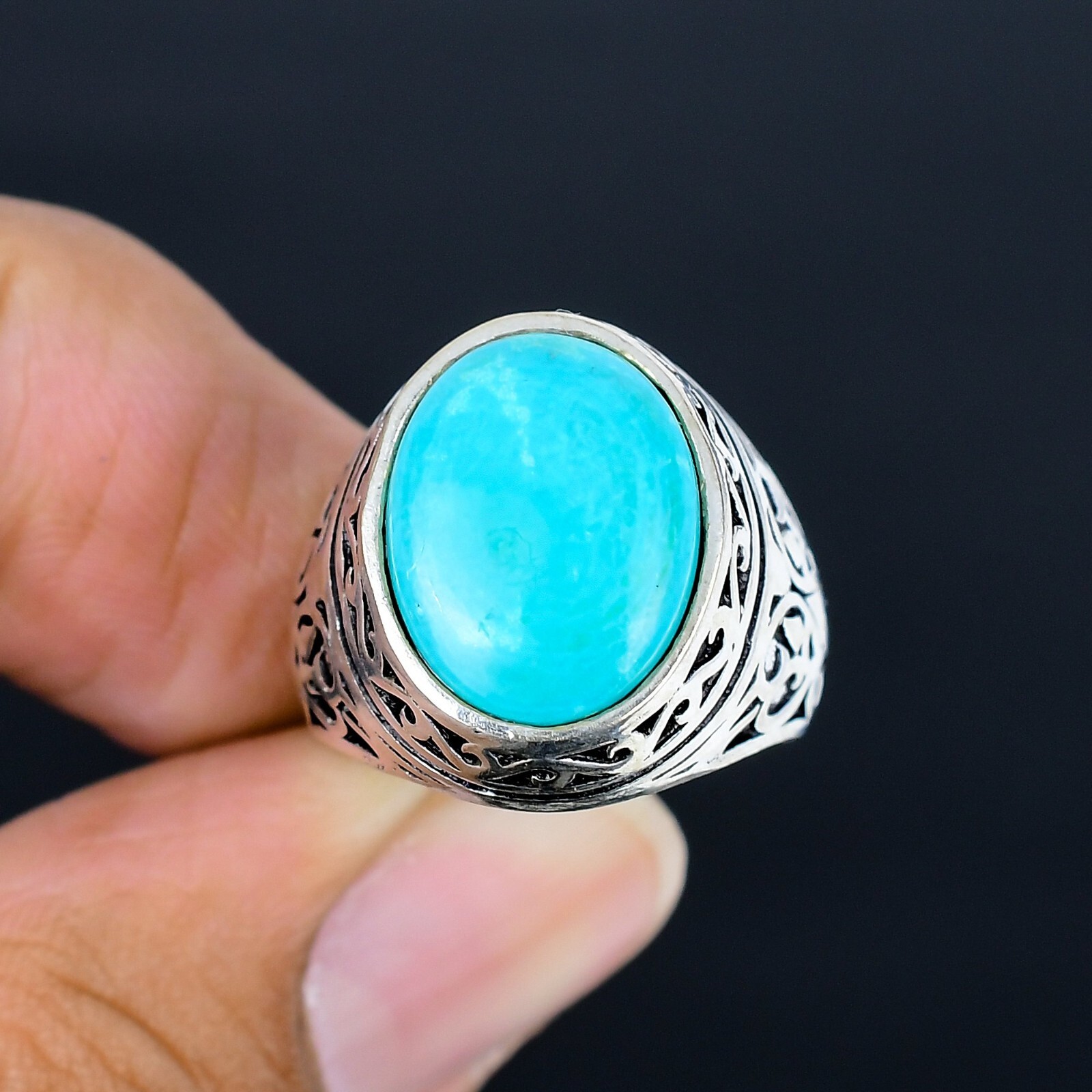 Blue Turquoise Gemstone Ottoman Arabic Style Ring All Size Available LG-1122