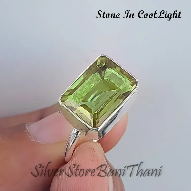 Peridot Ring, 925 Sterling Silver, Peridot Quartz Ring, Birthstone Ring All Size