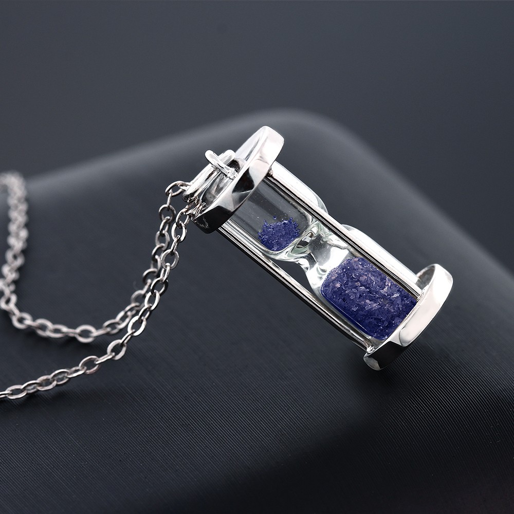 925 Sterling Silver Diffused Sapphire Dust Hourglass Pendant Necklace 0.75 Cttw