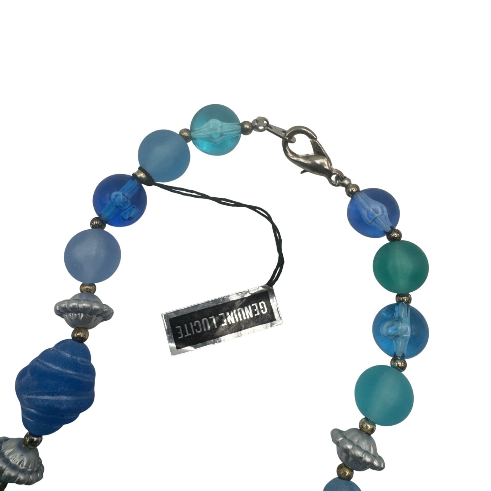 Genuine Lucite Beaded Necklace Gradient Blue Green Multi Shape Silver Accents