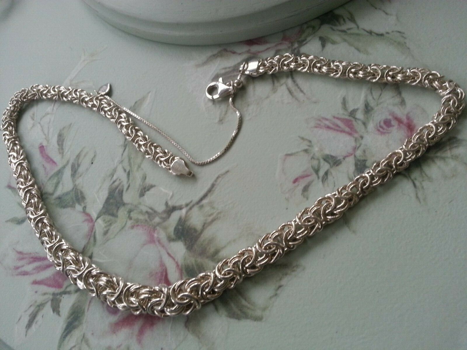 Italian 925 Silver Byzantine Style Necklace Including Slider Extender