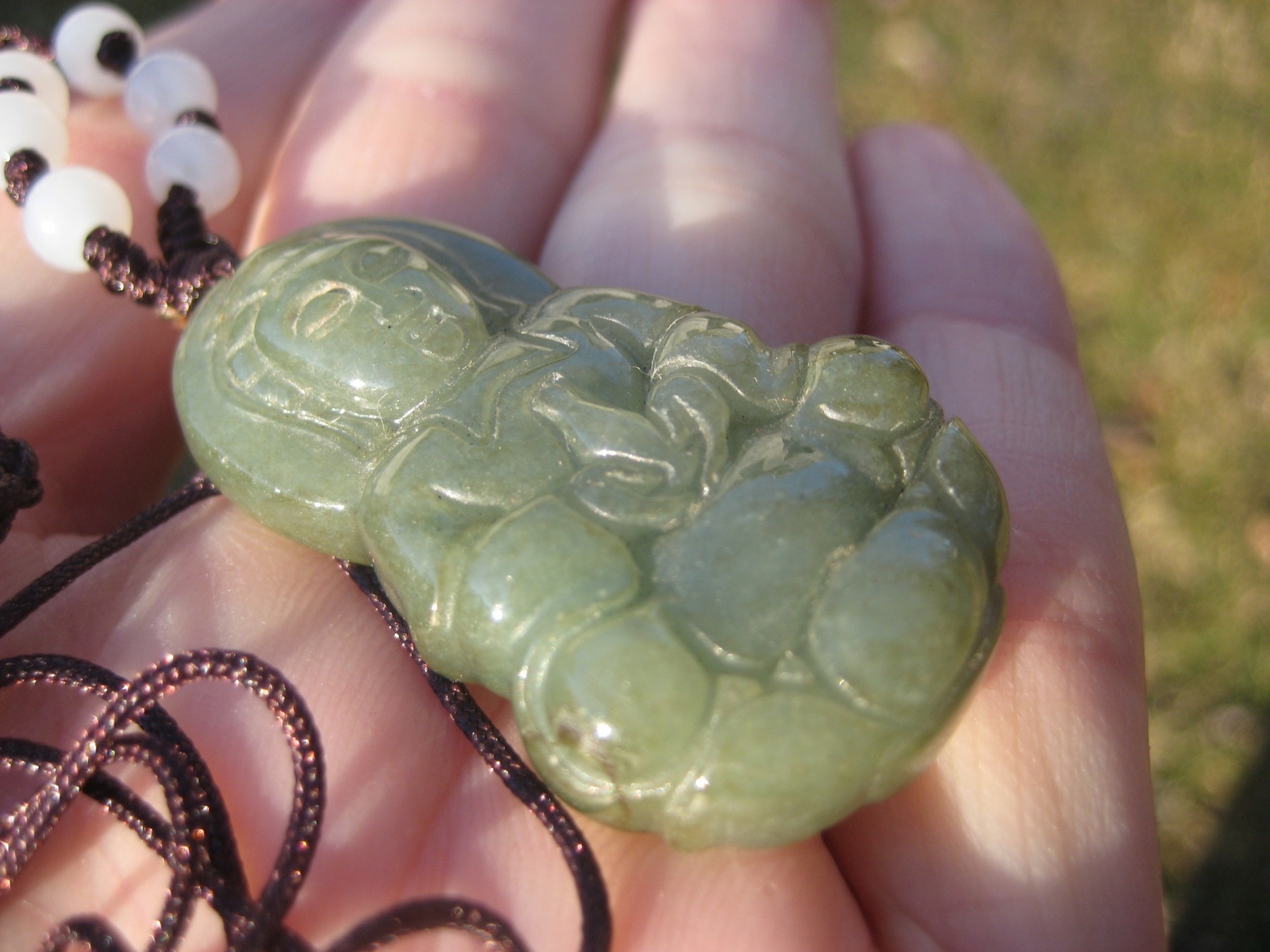 Jadeite Jade Kuan Yin Pendant Necklace Amulet Myanmar A2859