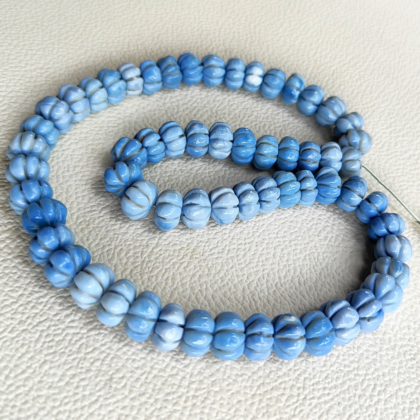 Blue Opal 8-10mm Pumpkin Carved Beads 15″ Strand Peruvian Gemstones for Jewelry