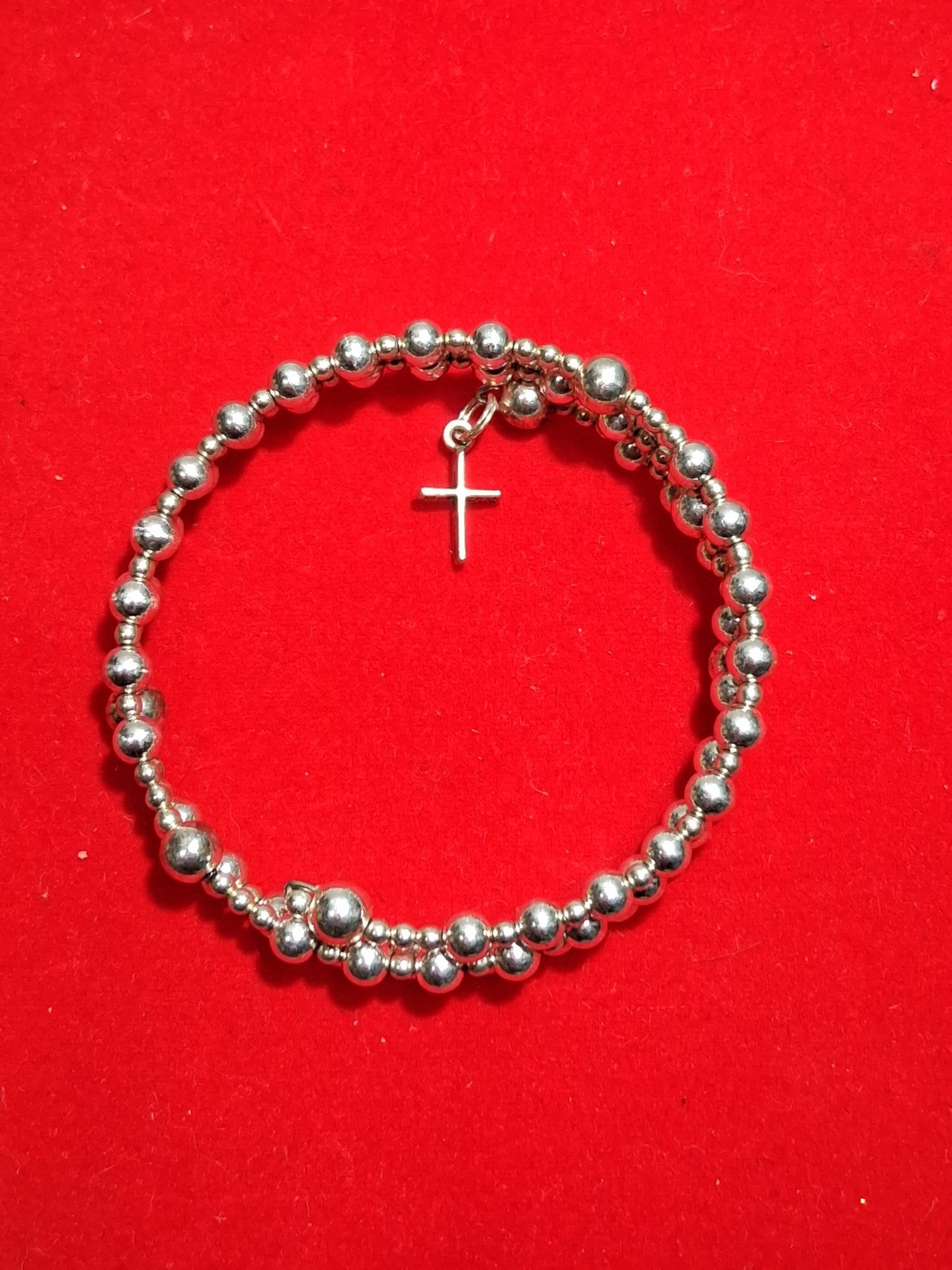 Vintage 925 Sterling Silver Beaded Cross Charm Fine Jewelry 7.89 Grams