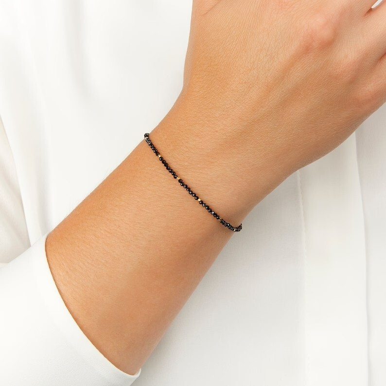 Natural Crystal Black Tourmaline Dainty Beads Healing Protection Women Bracelet