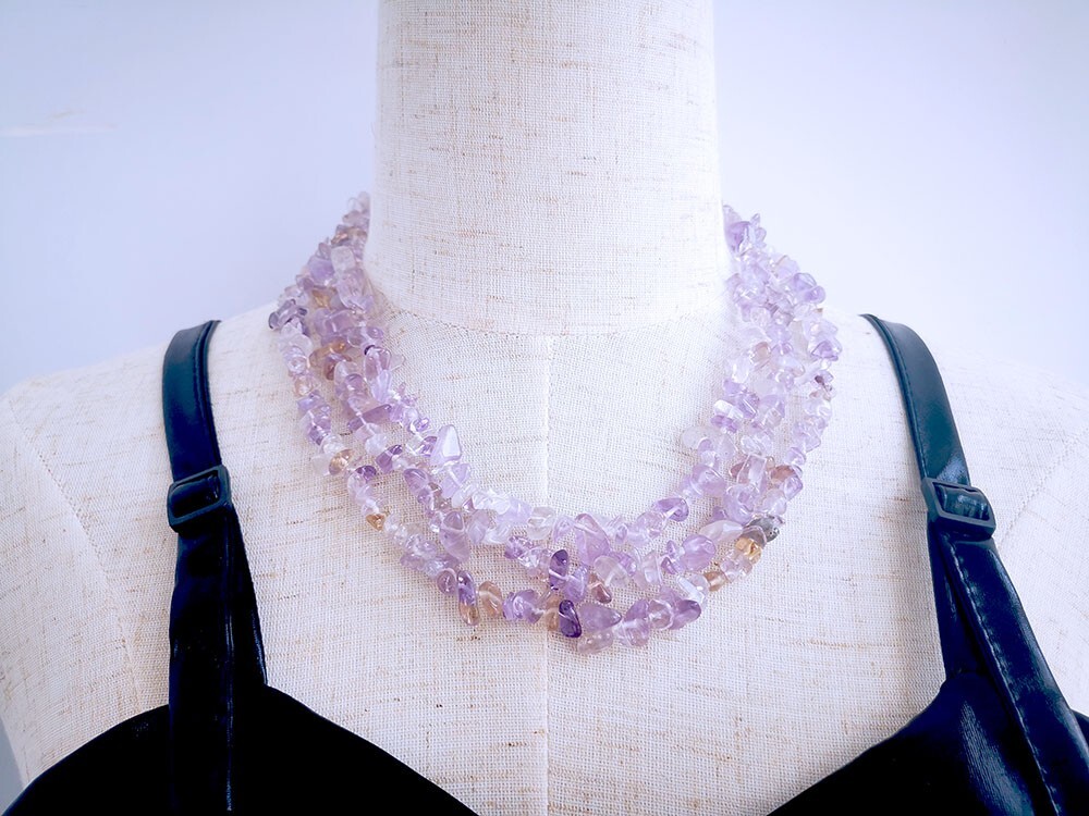 classic 3 strands chip Amecitrine necklace 19″-21″ 5-8mm jewelry marking supply
