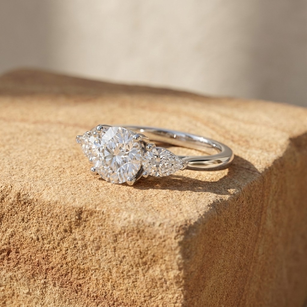 1.7ct E/EF Round/Pear Lab Grown Diamond Engagement Ring 18K White Gold Certified