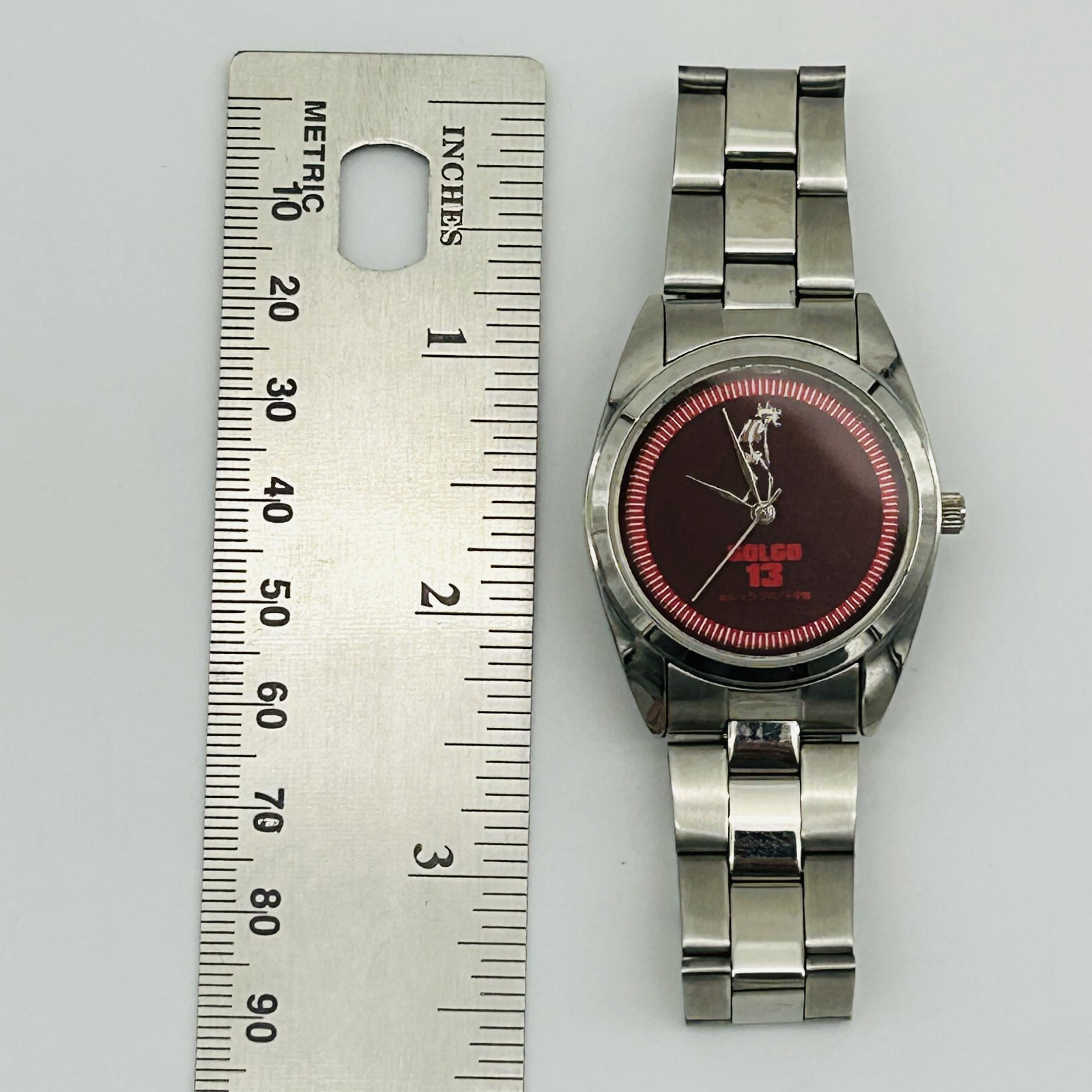 VINTAGE Golgo 13 Watch Adult Silver Tone Red Anime Manga Japan Video Game Y2K