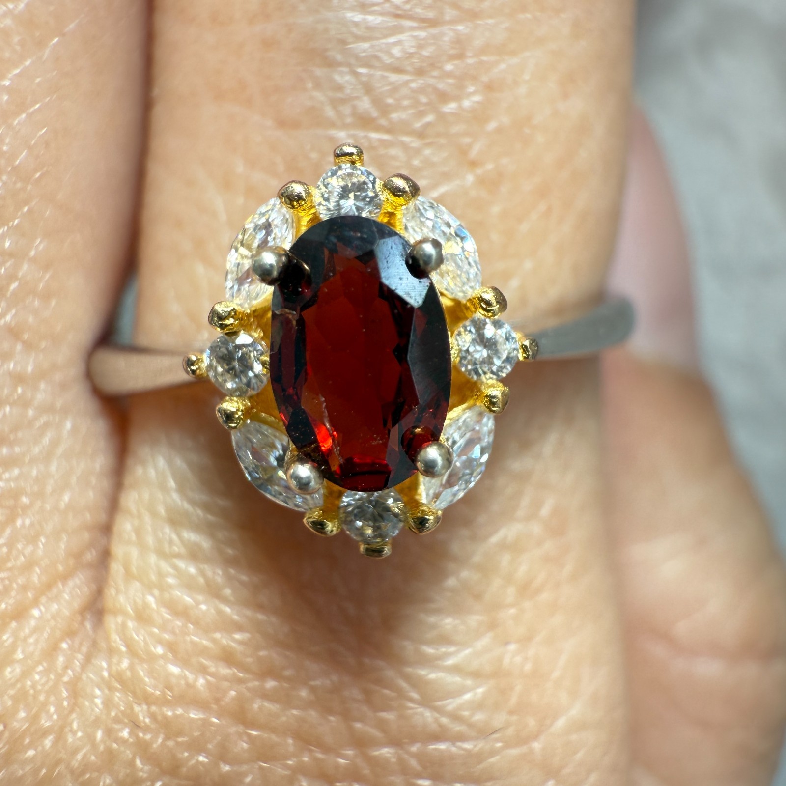 925 Sterling Silver Ring 6x4mm Natural Rhodolite Garnet Gemstone Zircon Red Gift