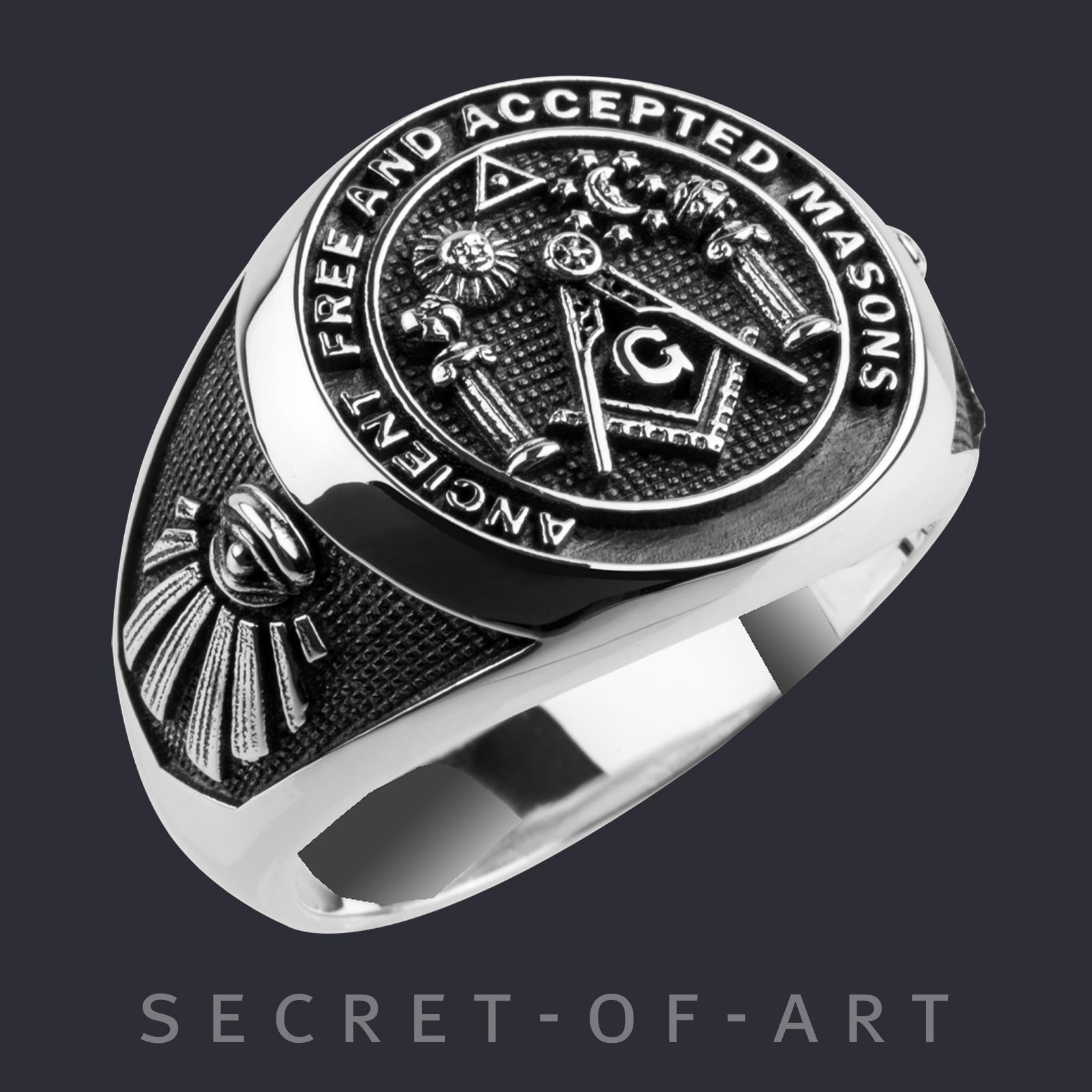 Masonic Ring Freemason AF AM AFAM Silver 925 black Master Mason Size 8-13 US