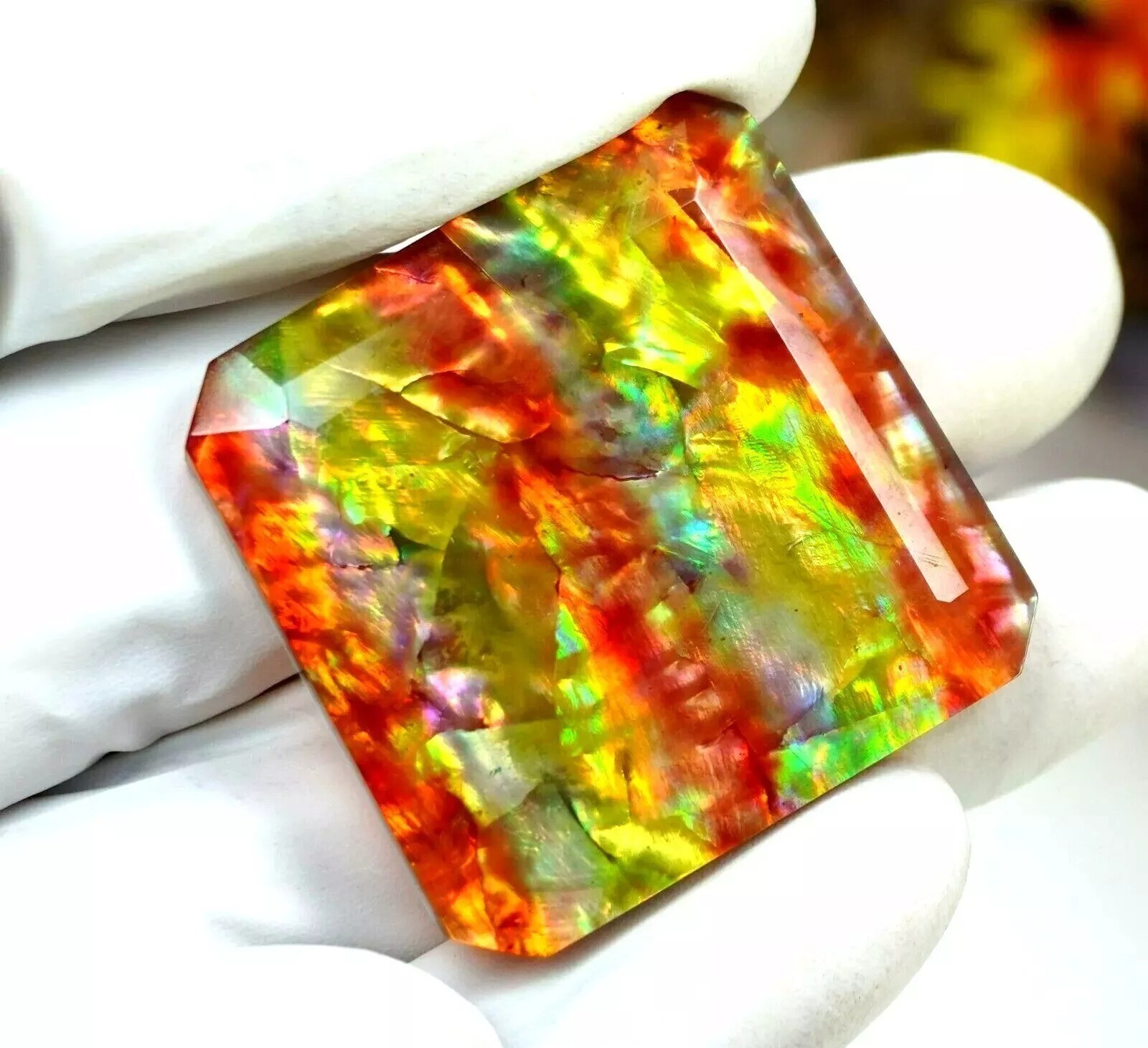 Ammolite North America Natural 95.58 Ct Radiant Cut Loose Gemstone