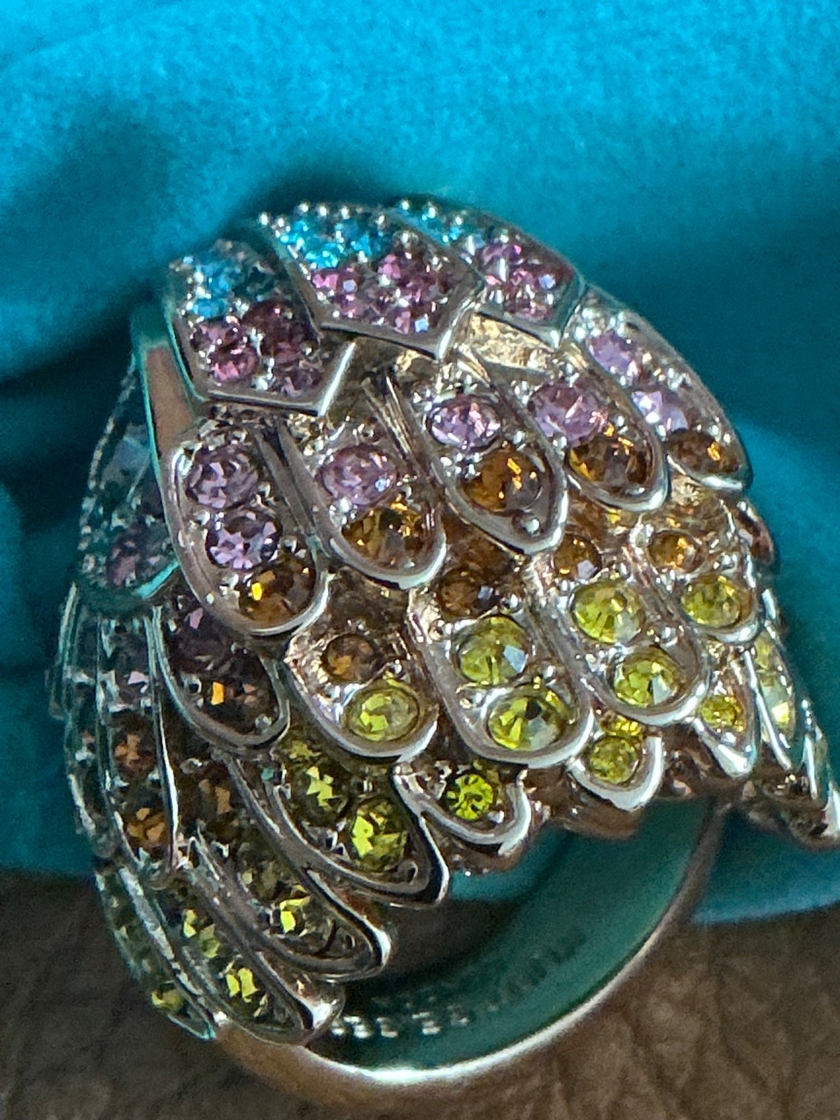 Kurt Geiger London Eagle Heart Crystal Pave Cocktail Ring Sz 7 NIB $148 KG pouch