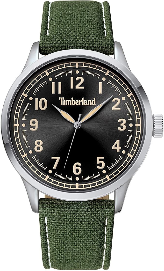 Timberland Men’s Watch olive green leather Strap Canvas steel case TBL15907JYS02