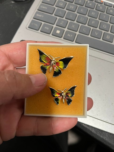 vintage butterfly scatter pins brooch set of 2 whims fairy black yellow red enam