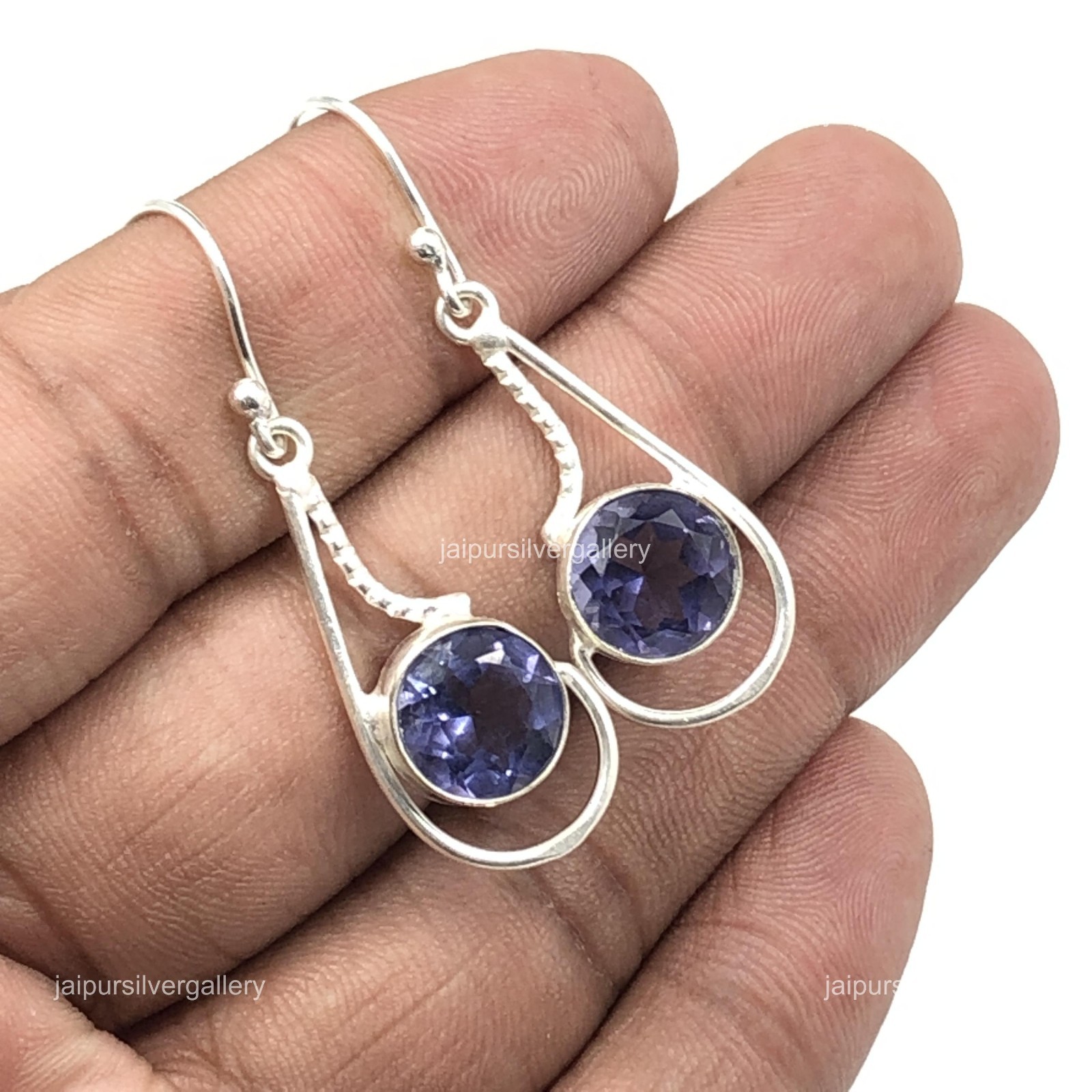 925 Silver Iolite Gemstone Earrings Handmade Jewelry 1.9″ For Anniversary Gifts