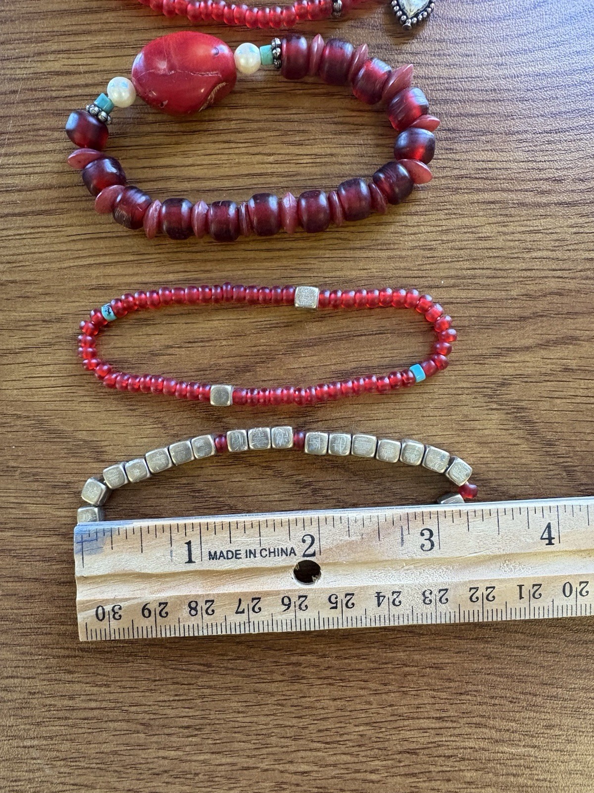 Vintage Set of 5 Stretch Bracelets Silver Red Turquoise Burgundy Boho/Southwest
