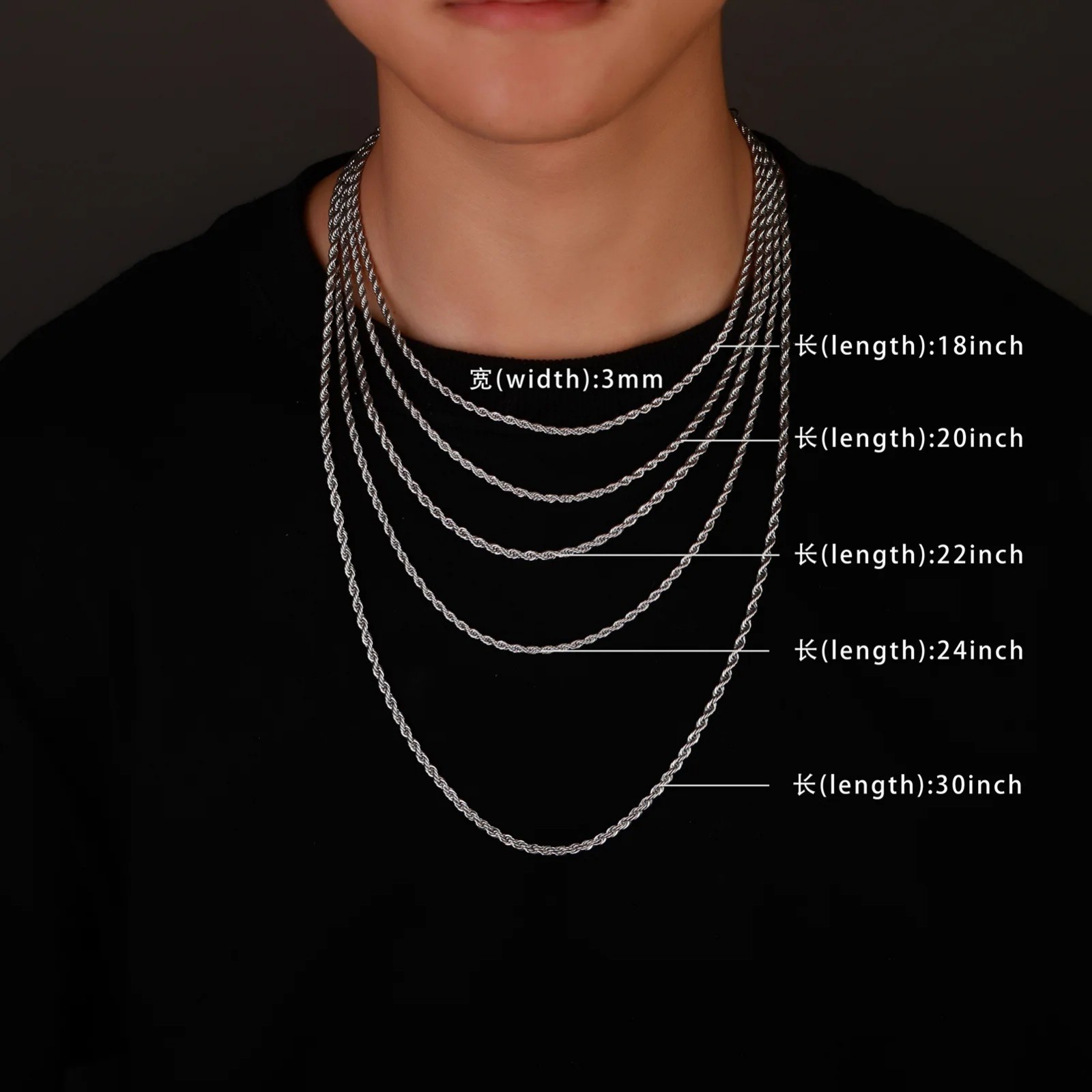 8/10mm Stainless Steel Women Men Rope Chains Necklaces 16”-47” Anti-tarnish