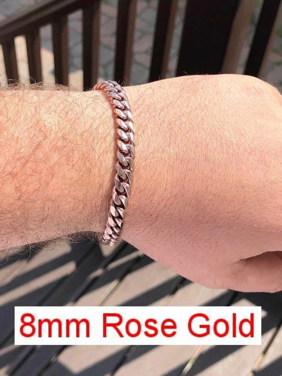 Miami Cuban Link Bracelet 14k 18k Yellow Rose Silver Gold Plated Stainless Steel