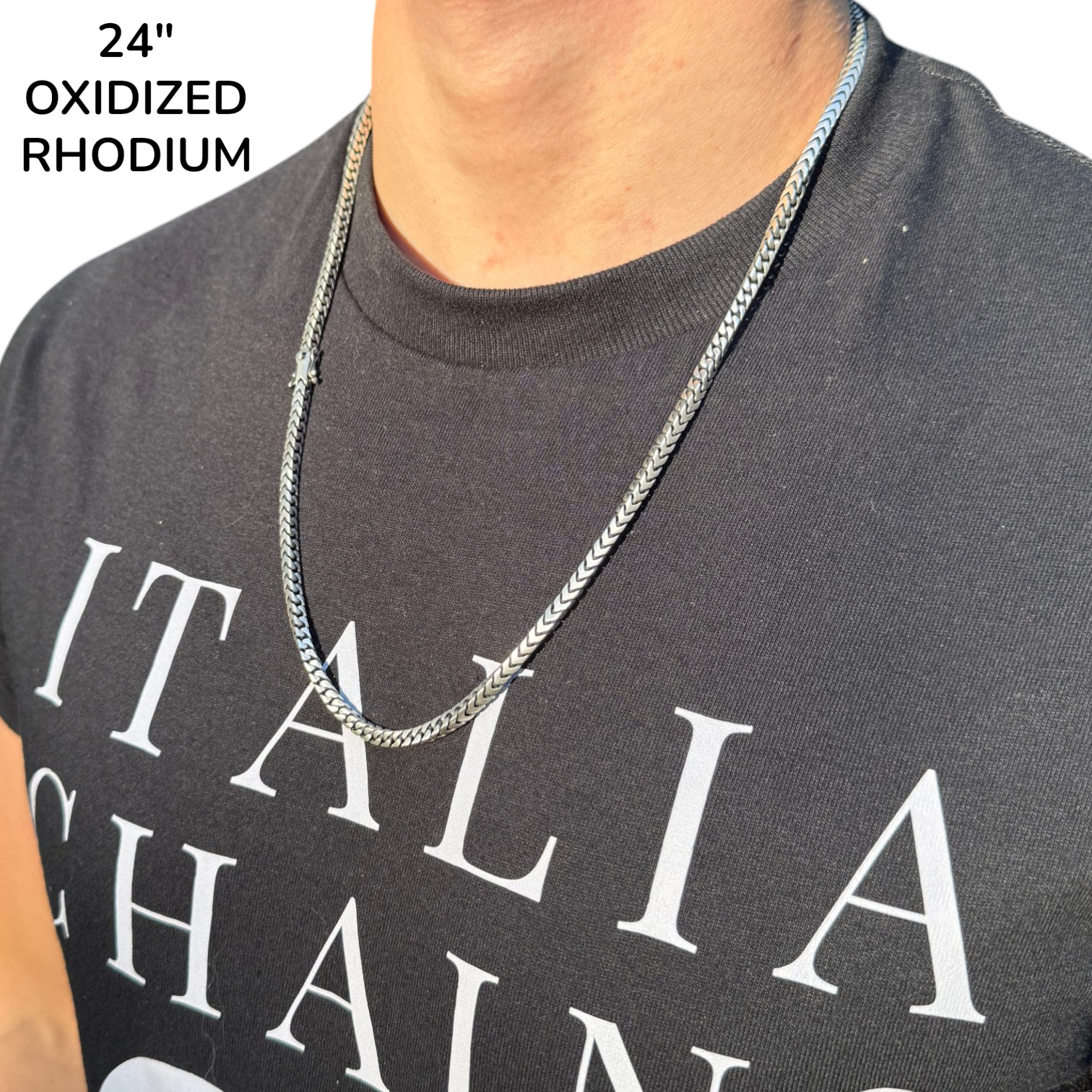 4mm Box Franco Chain Necklace – Solid 925 Sterling Silver Or Oxidized Rhodium