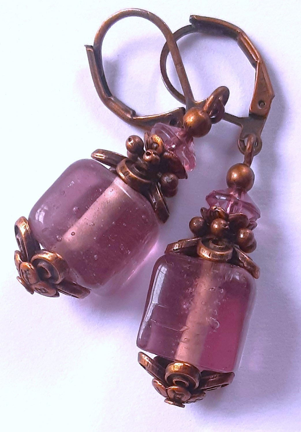 PLUM LAMPWORK earring COPPER LEVERBACK handcrafted #N25