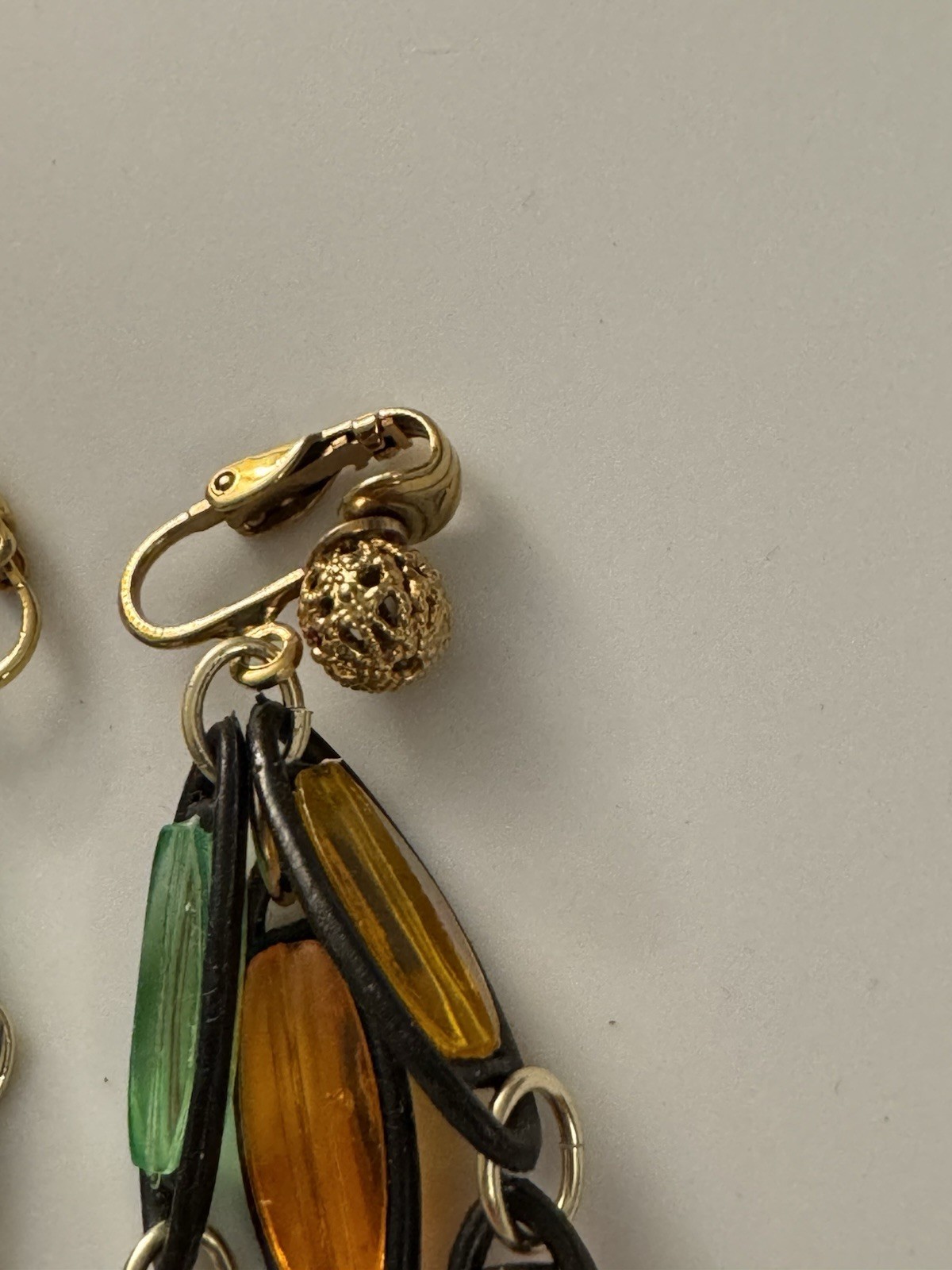 Vintage Plastic Earrings Stained Glass Style Clip H12