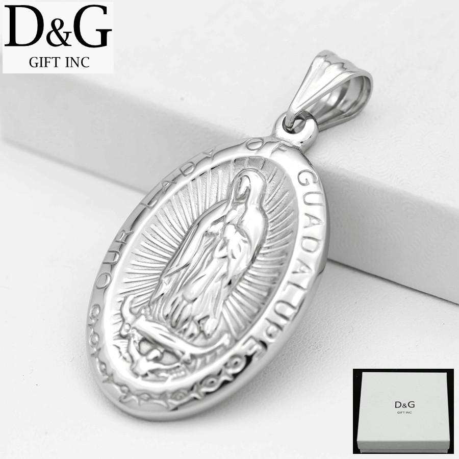 Silver,Stainless Steel 55mm,VIRGIN MARY Charm Pendant,Unisex High Polish Box