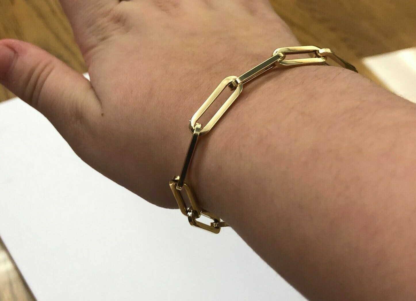 14k Yellow Gold Lite PAPERCLIP Link Chain Bracelet 7.5 Inch 4.3 grams 6.MM
