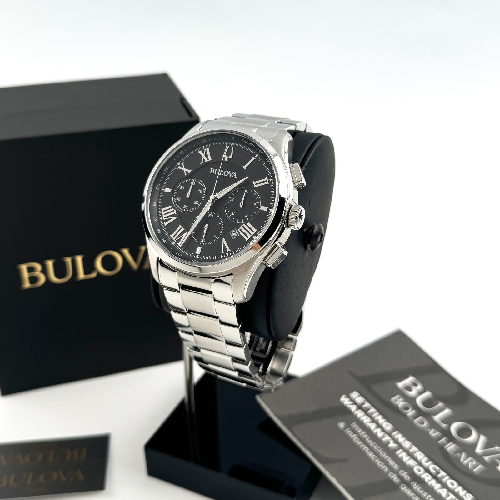Bulova Wilton 96B288 Chronograph Quartz Black Dial Leather Strap Men’s Watch