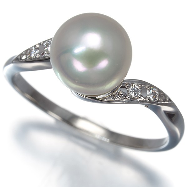 Auth Mikimoto Ring Akoya Pearl 8.0mm Diamond Solitaire US6-6.25 950 Platinum