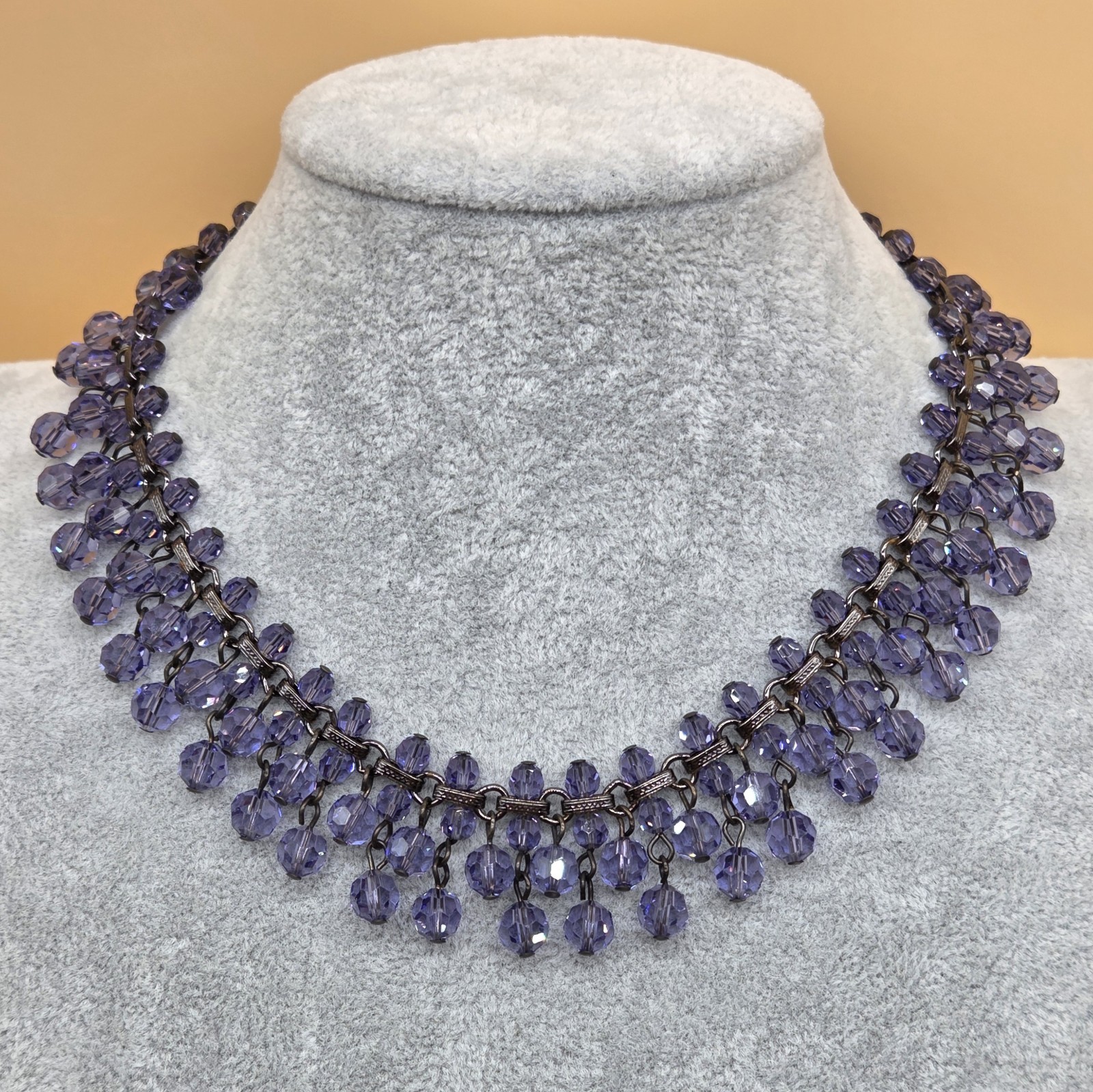 Amethyst Purple Shade Crystal/Rhinestone/Glass Beads Sparkly Evening Necklace