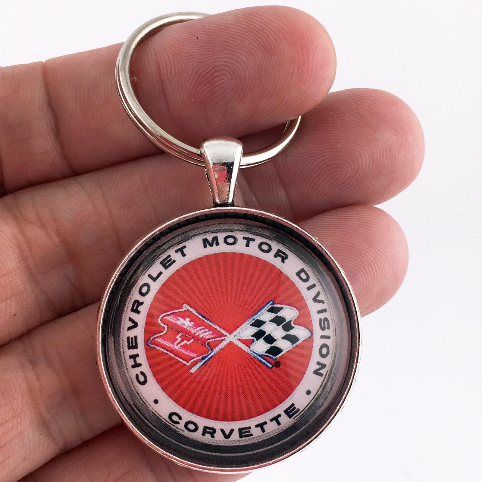 Vintage C3 Corvette Racing Flags Chevrolet Motor Division 1.2″ Diameter Keychain