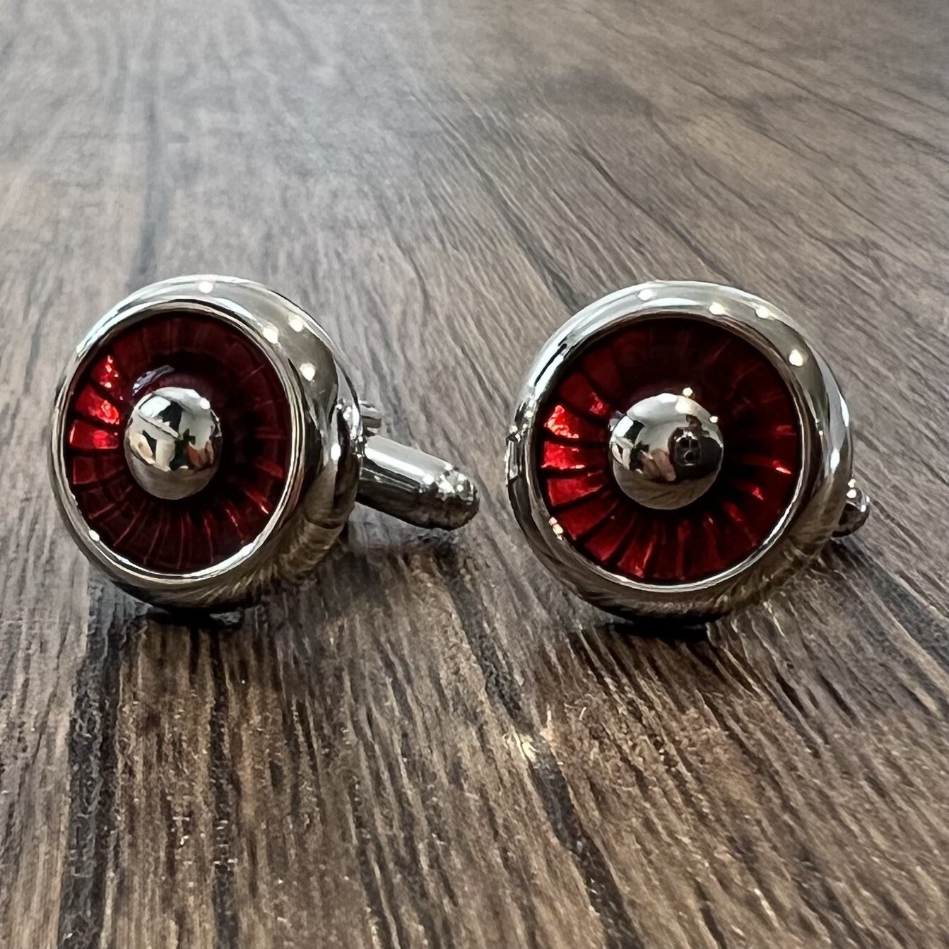 Plane Engine Pattern Cufflinks For Men Birthday Wedding Round Burgundy Cufflink