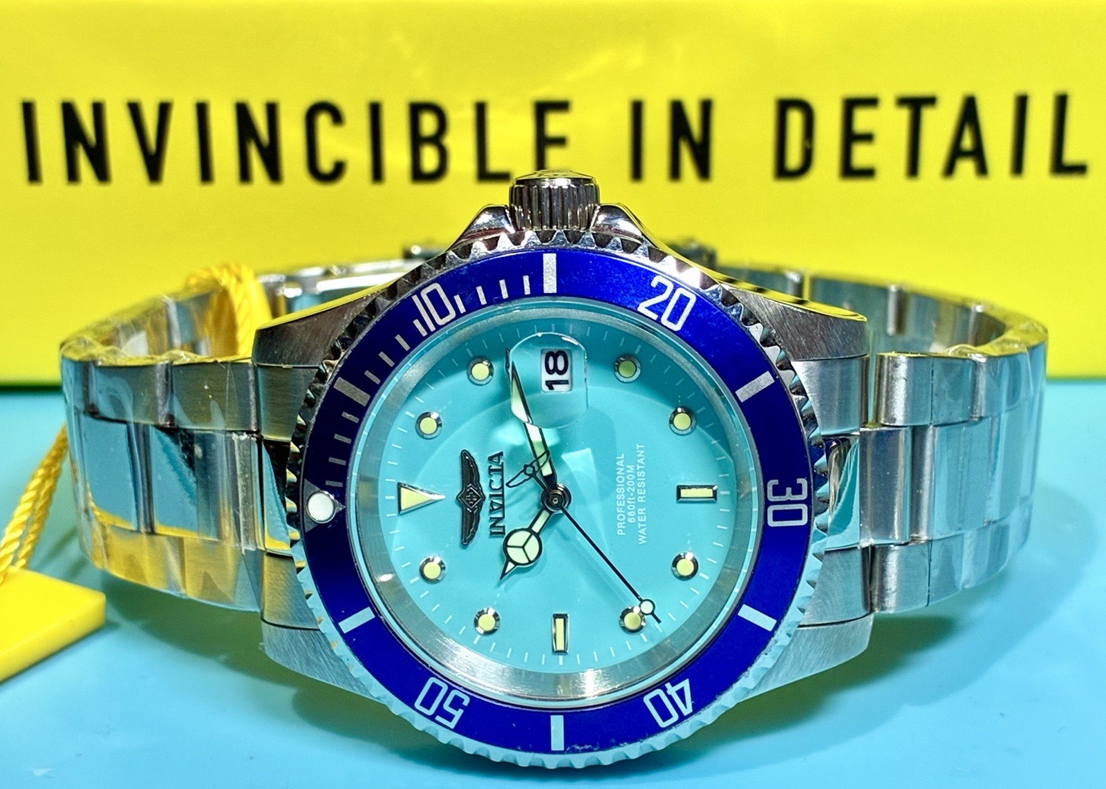 INVICTA PRO DIVER TURQUOISE BLUE BEZEL 40MM STAINLESS STEEL TMI PC32 QUARTZ!