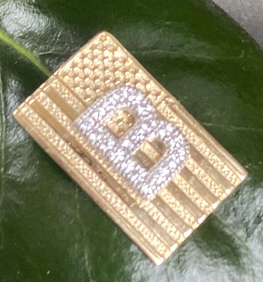 Vintage Diamond Pendant Remember 09/11/2001 B Initial 14K Yellow Gold USA Flag