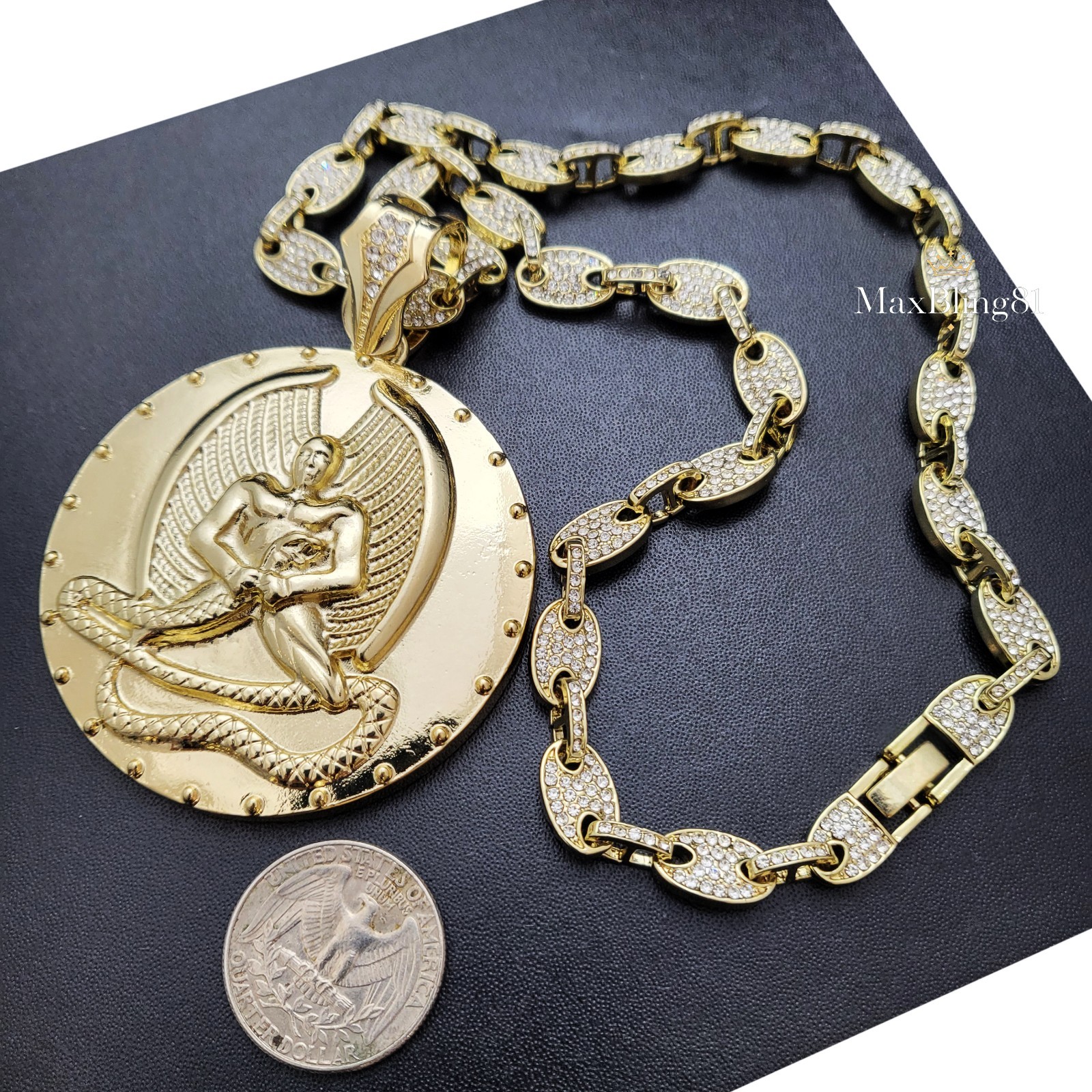 Hip Hop Gold Plated 2Pac Euphanasia Pendant & Iced CZ 8mm Mariner Chain Necklace