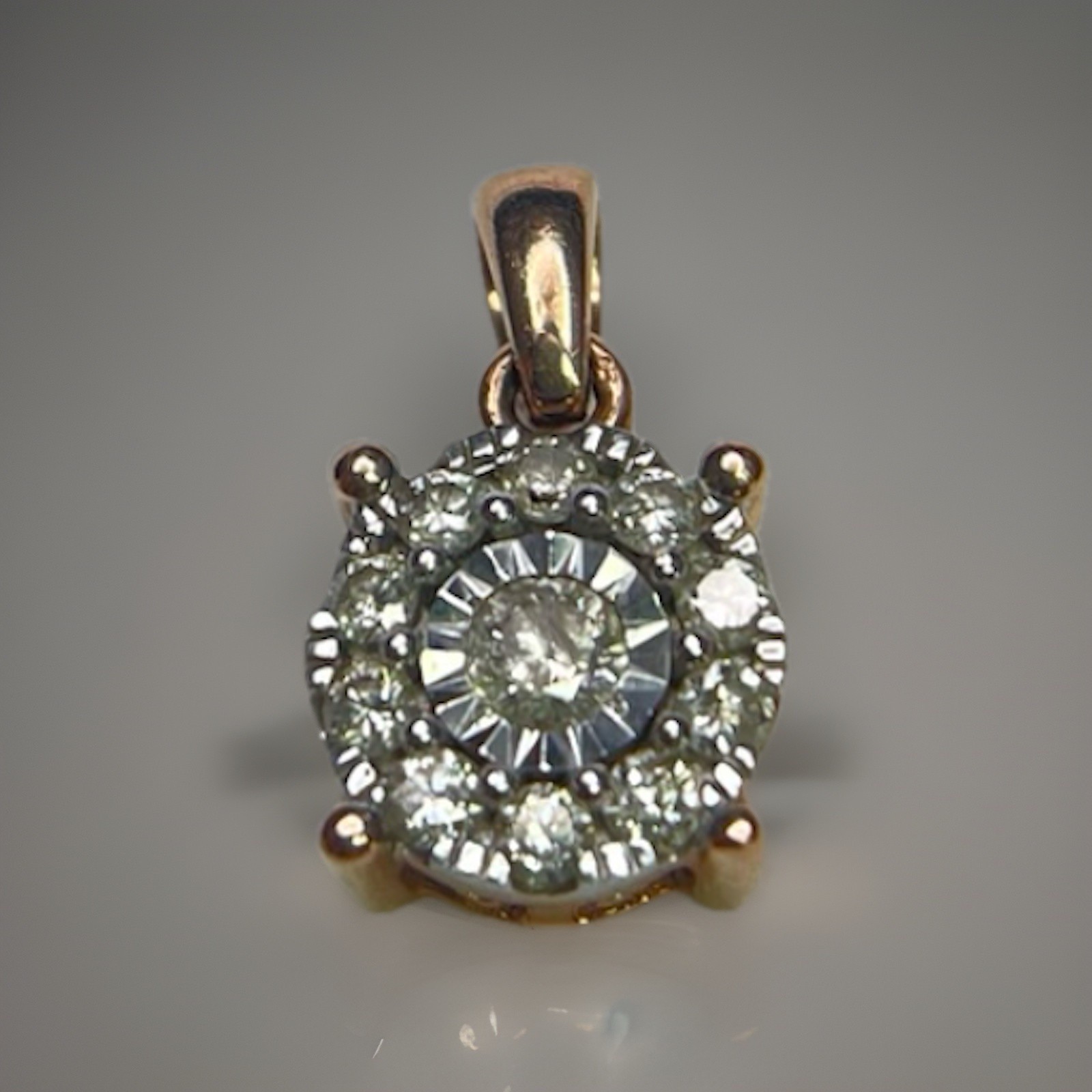14K Rose Gold Round Dia Charm Pendant – 0.27ctw 0.20 Outer / 0.07 Center 1.6g