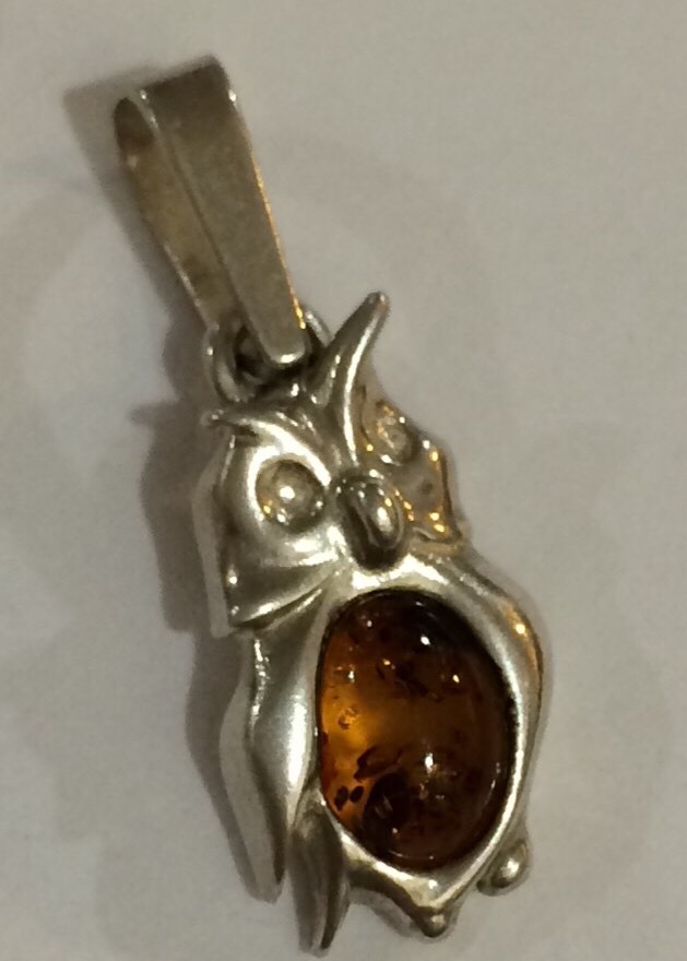 925 sterling silver amber Owel pendant