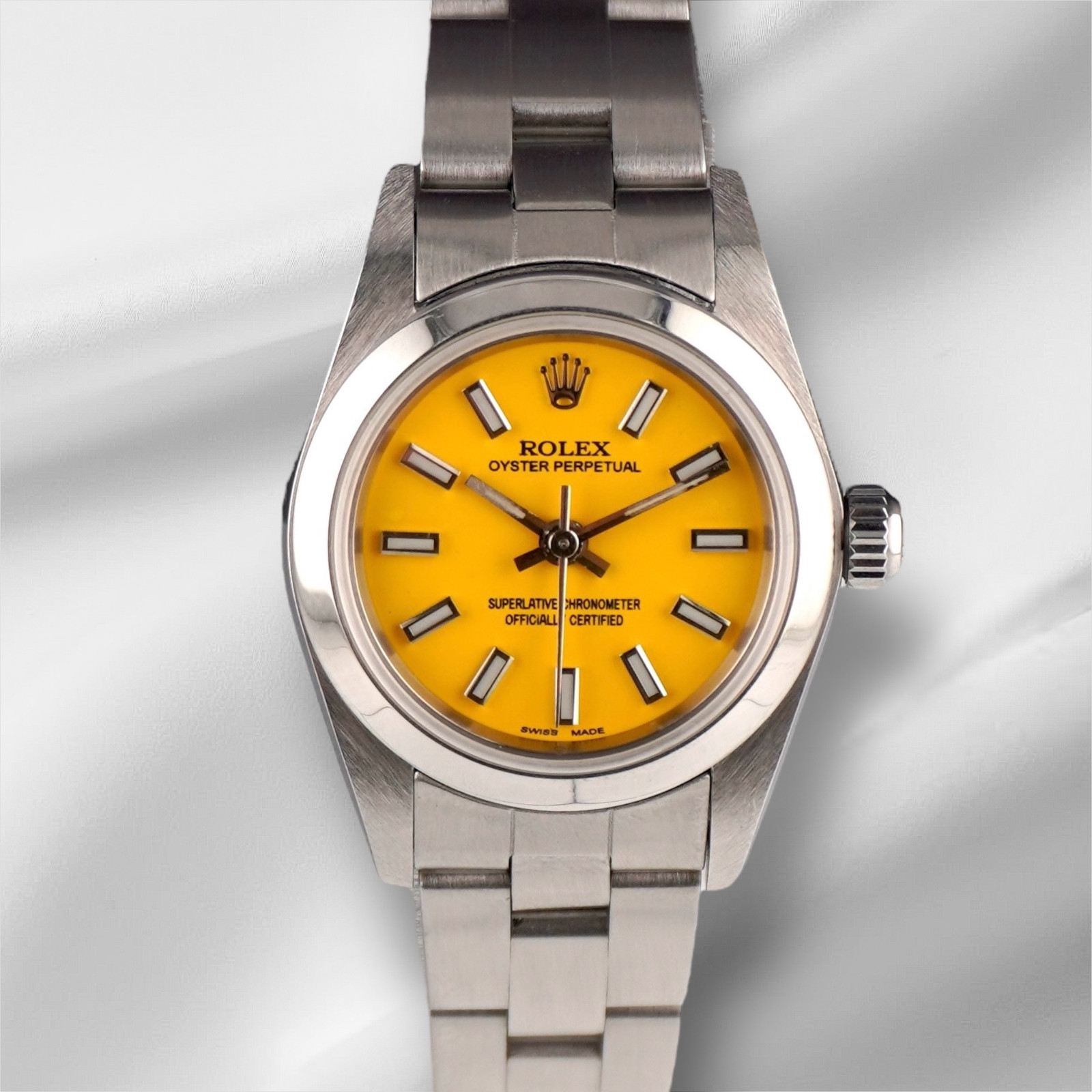 Rolex Oyster Perpetual 25mm Steel Yellow Dial Smooth Oyster Watch 67180