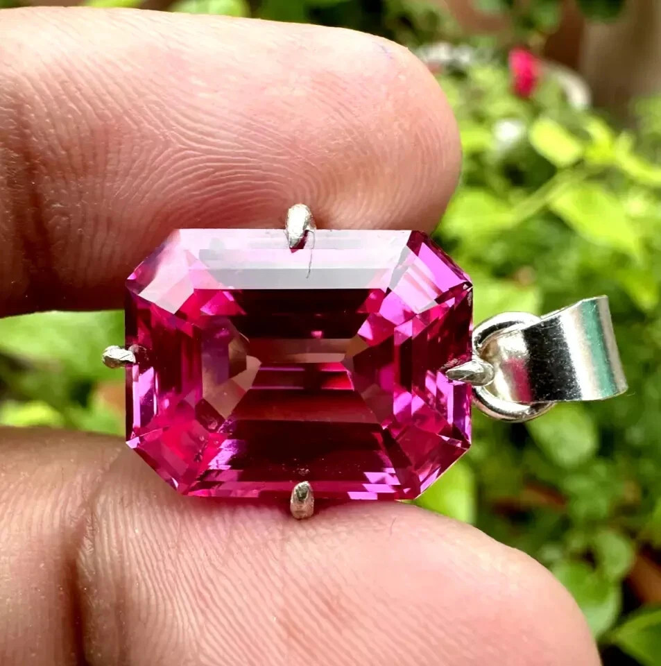 23.14 Ct A++ Natural Pink Sapphire Emerald Cut 925 Solid Silver Pendant Gemstone