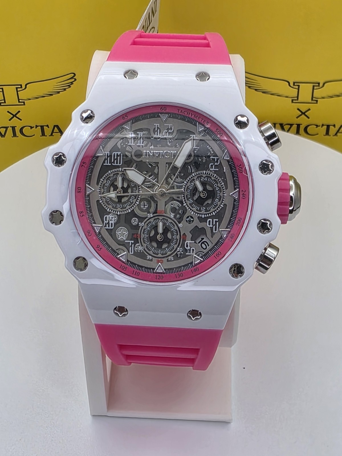 Invicta Racing Valyron Unisex Watch – 41mm, Pink & White(69620) new