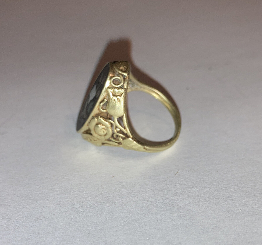 Antique Victorian 14k Gold Pietra Dura Flower Ring Size 6