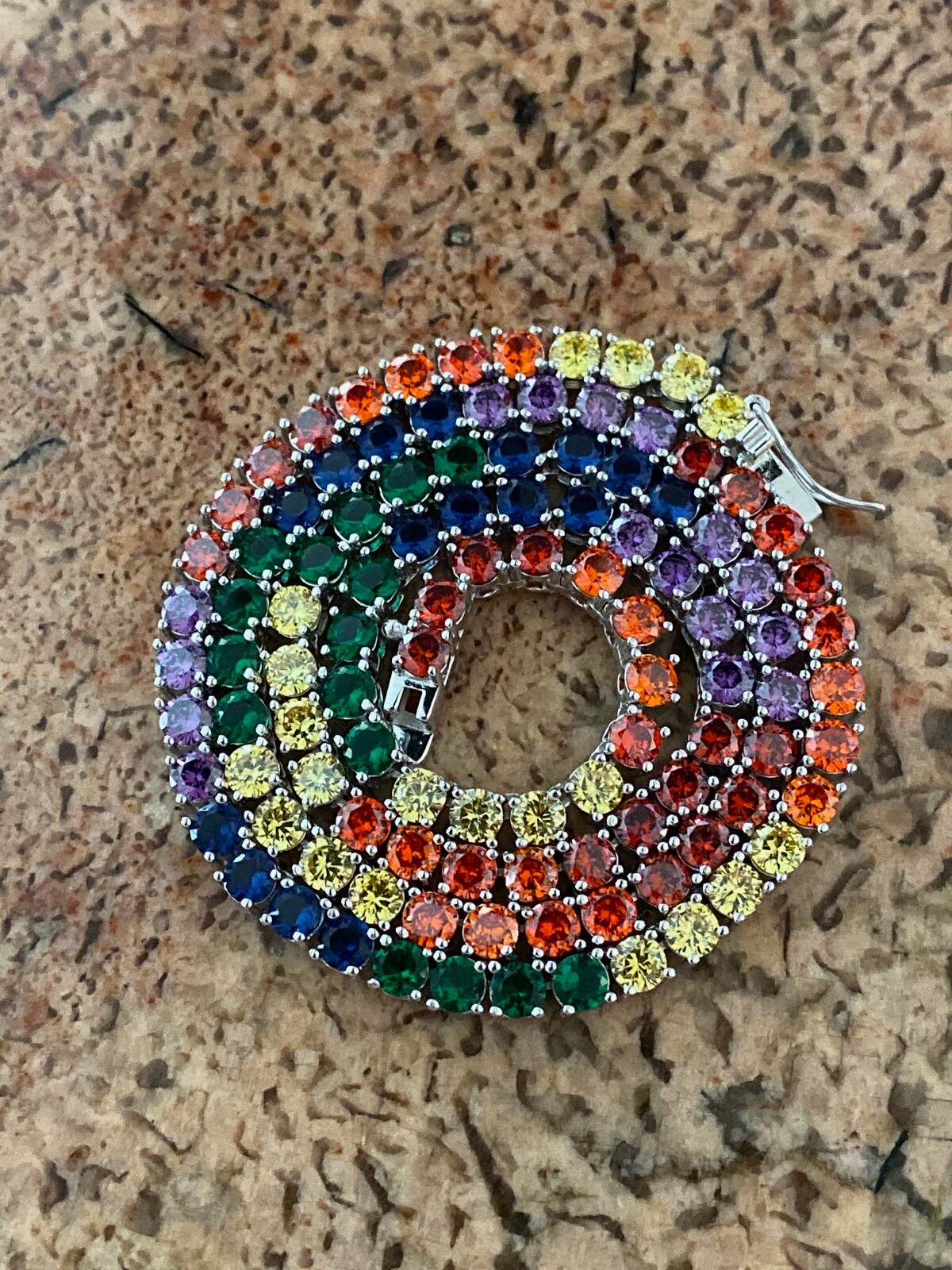 Tennis Chain SOLID 925 Sterling Silver Single Row Rainbow CZ Necklace ITALY