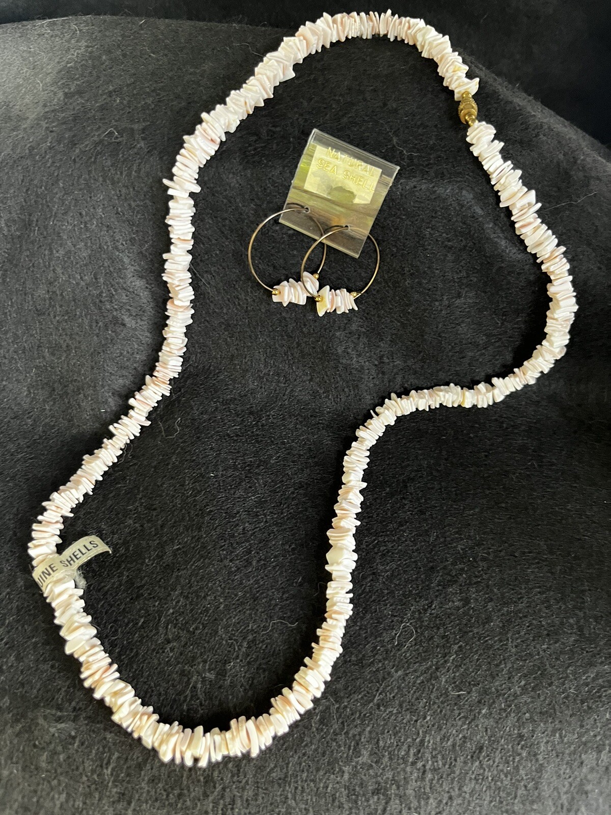 VTG Boho Genuine Shell 24in Necklace & Earrings Set NWT Philippines Beach Vibe S