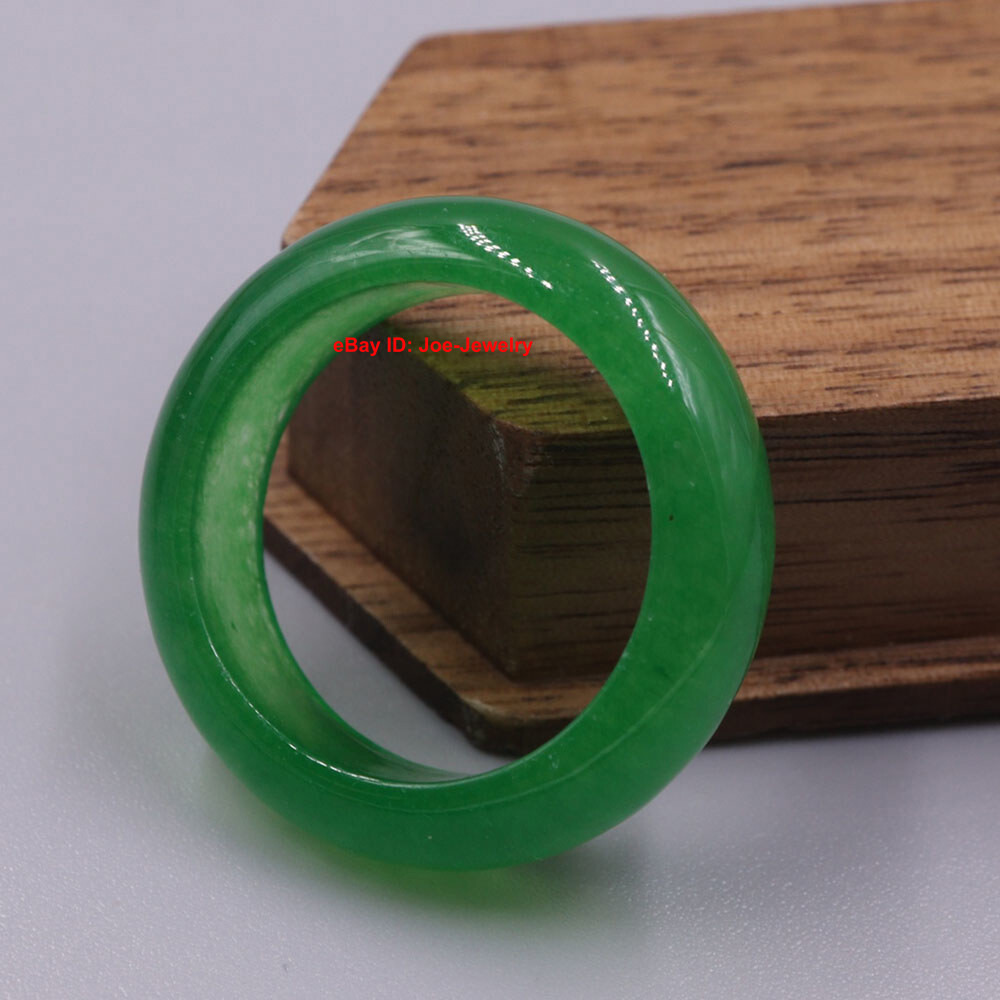 New Chinese Green Jade Jadeite Ring Band 6.8mm Width Size 8 Handmade