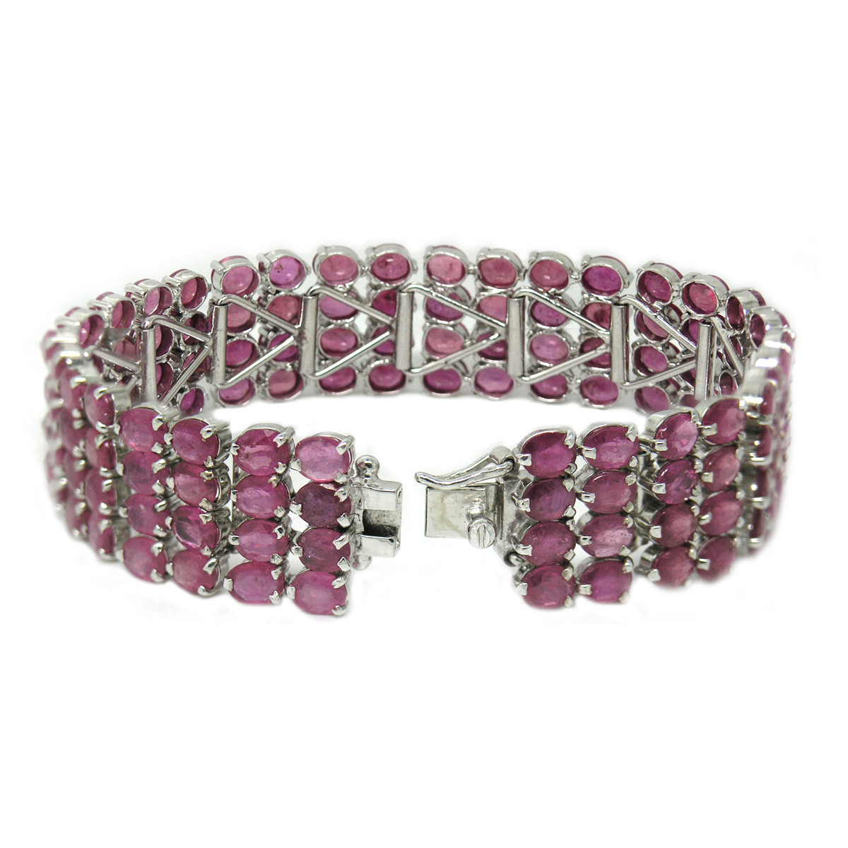 De Buman Sterling Silver Oval-cut Natural Ruby Link Bracelet, 6.8 inch