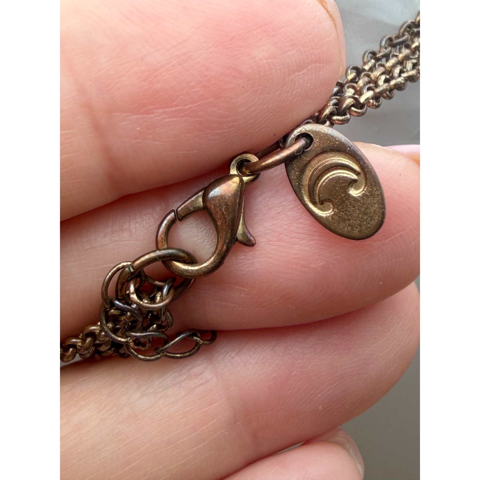 Multi Strand Layered Necklace Blue White Cabochon Gold Tone Crescent Moon Logo