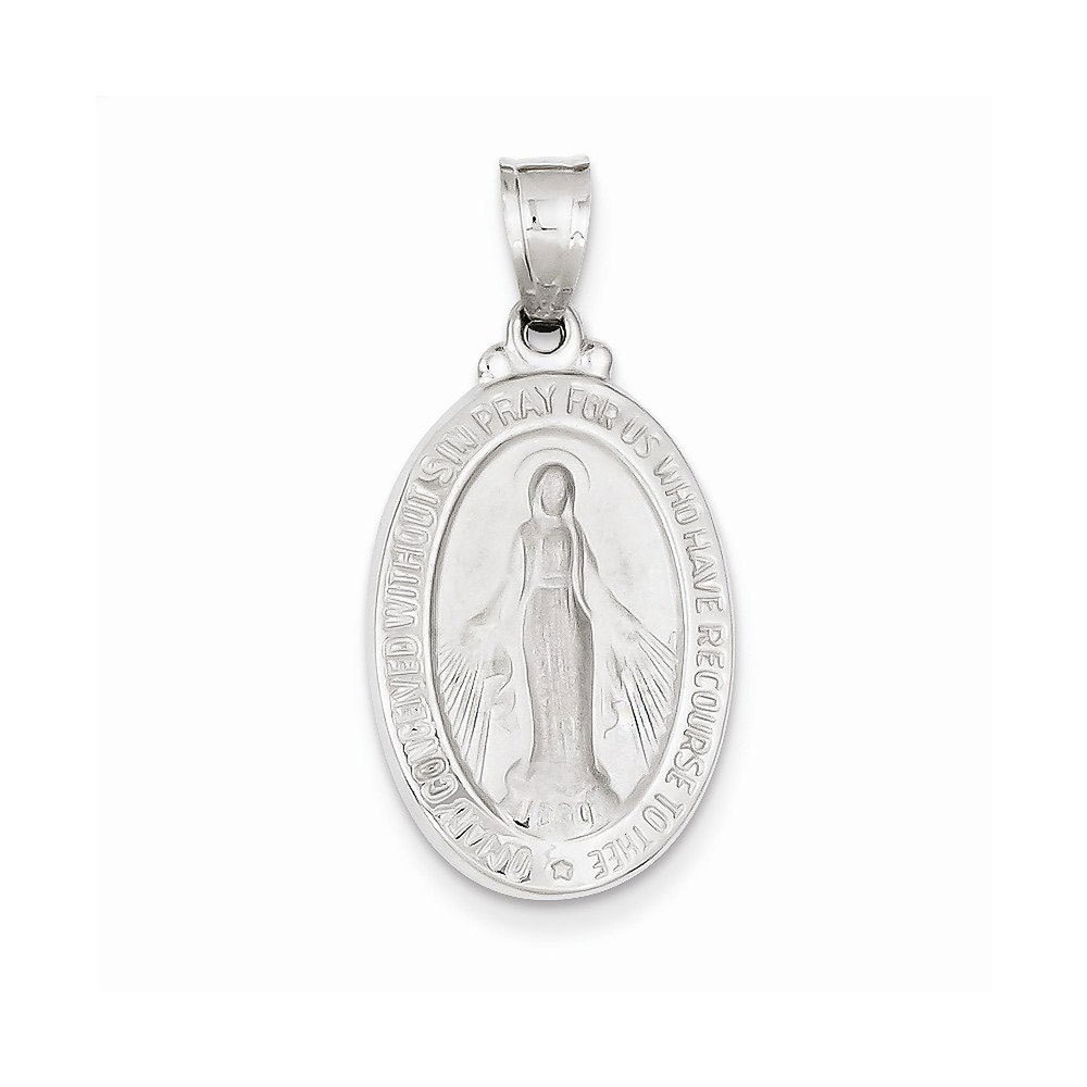 3D Oval Miraculous Medal Charm Pendant Solid Real 14K White Gold 13X24mm