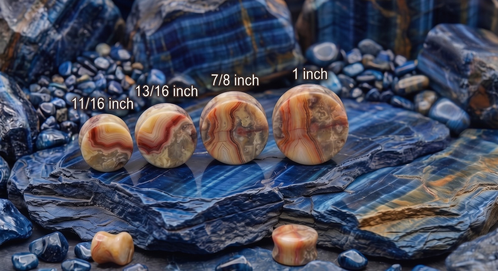 Pair Natural Crazy Lace Agate Stone Saddle Plug Double Flare Ear Lobe Plug E621